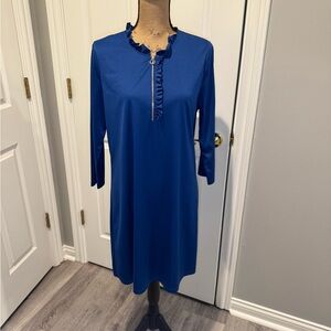 Jade Royal Blue Midi Dress with Ruffle Detail